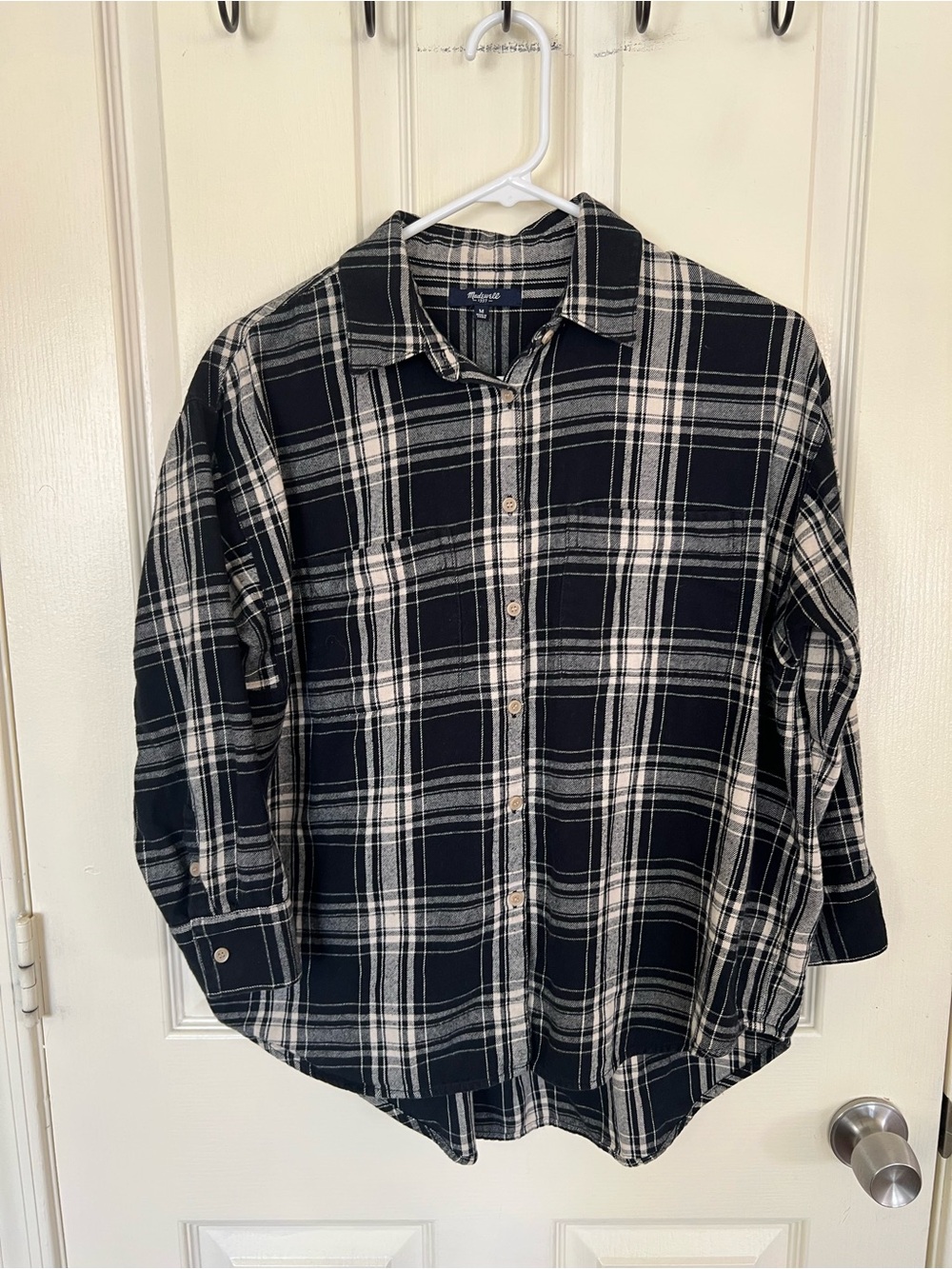 Madewell Black Plaid Oversized Cotton Flannel Button Down Shirt M